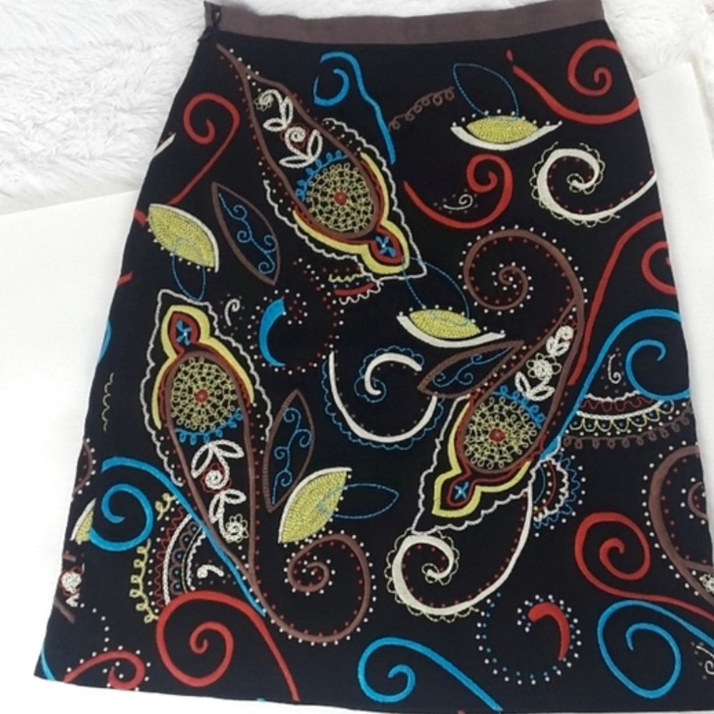 Boden Paisley Embroidered Skirt, 8R